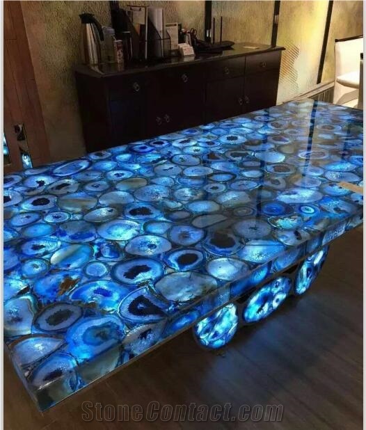 Blue Agate Semiprecious Stone Luxury Kitchen Counter Top Worktops