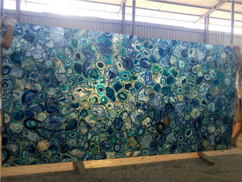Blue Agate Semiprecious Stone Luxury Kitchen Counter Top Worktops