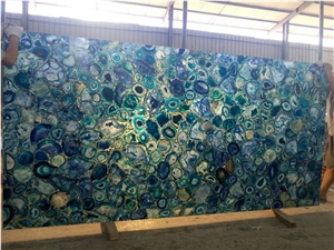 Blue Agate Semiprecious Stone Luxury Kitchen Counter Top Worktops
