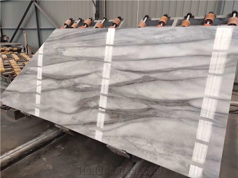 Cloudy White Marble Grey Veins Slab Kitchen Tile