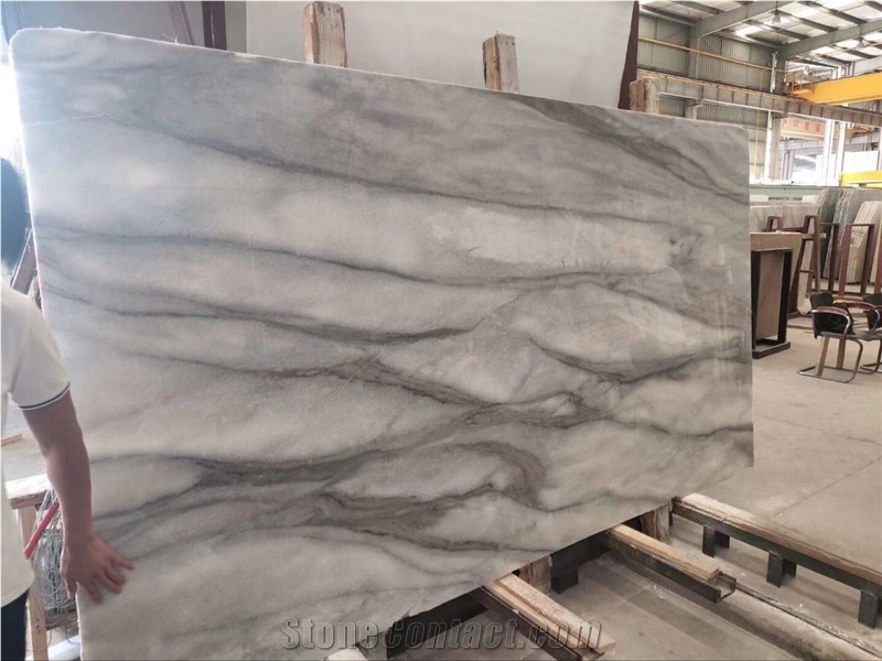 Cloudy White Marble Grey Veins Slab Kitchen Tile