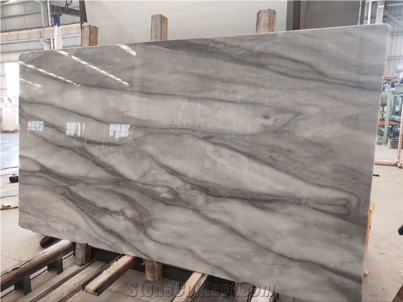 Cloudy White Marble Grey Veins Slab Kitchen Tile