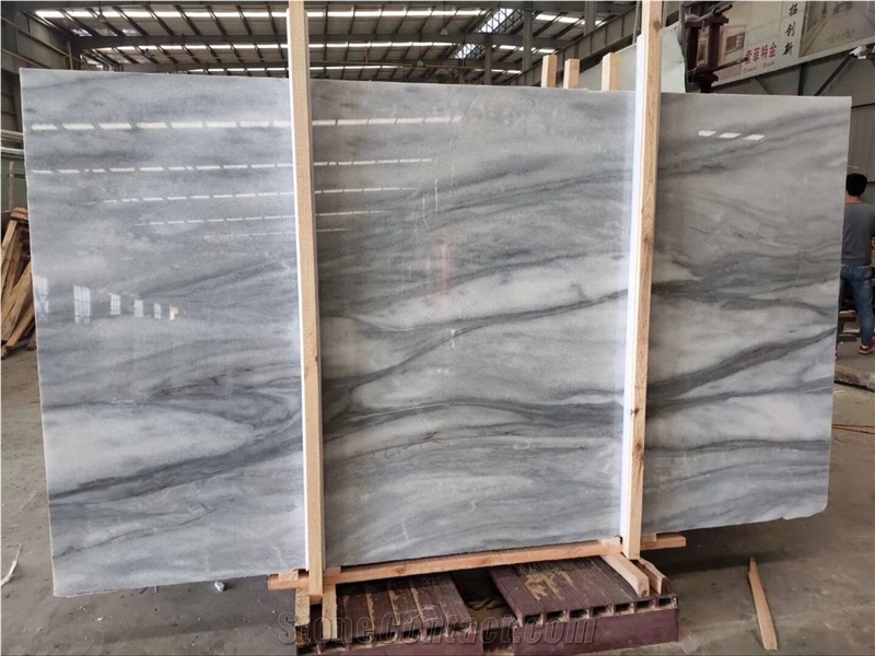 Cloudy White Marble Grey Veins Slab Kitchen Tile