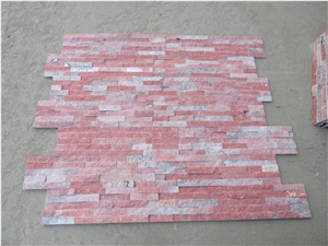 China Pink Natural Quartzite Ledge Stone Wall Cladding Panels