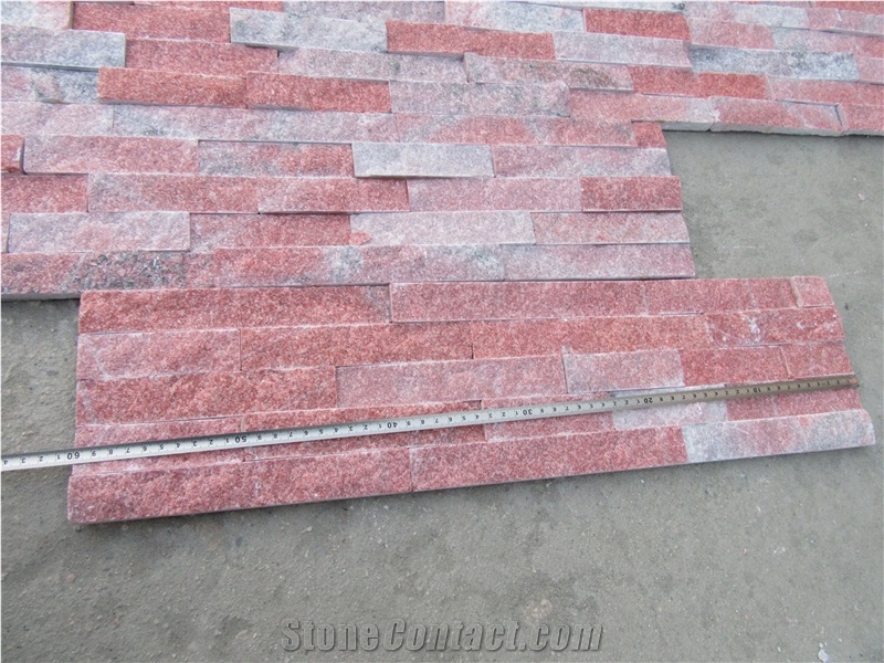 China Pink Natural Quartzite Ledge Stone Wall Cladding Panels