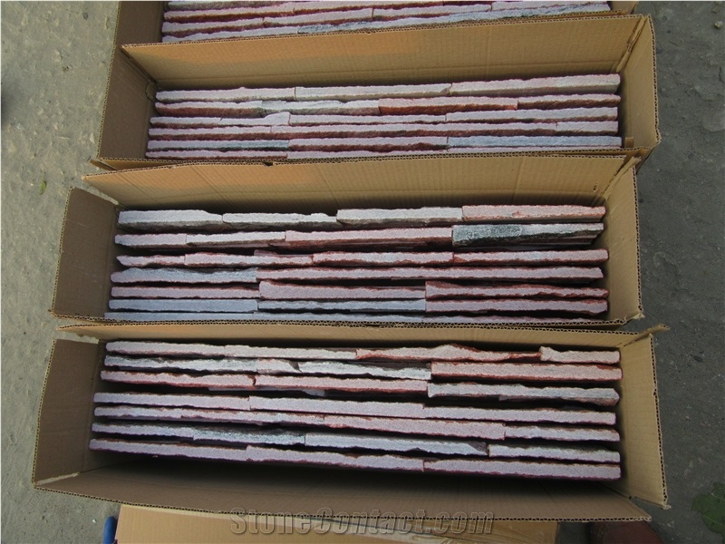 China Pink Natural Quartzite Ledge Stone Wall Cladding Panels