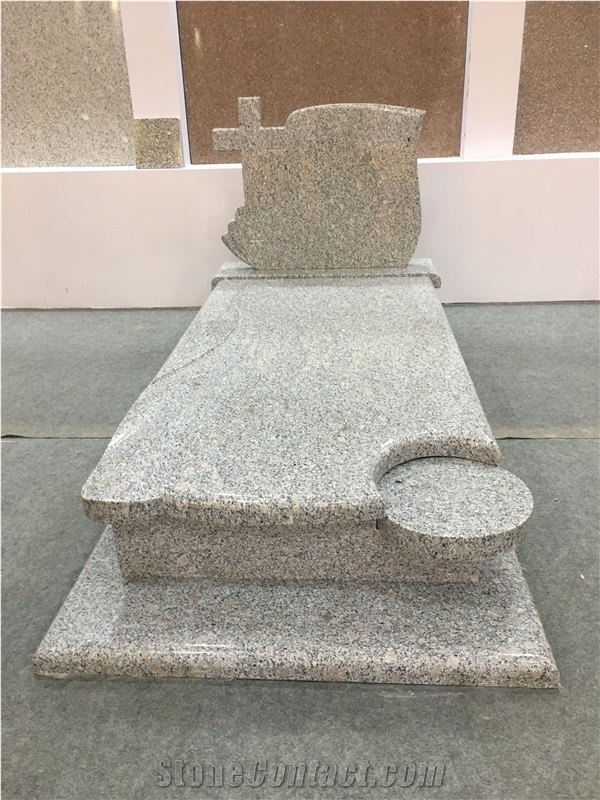 G383 Pearl Flower Grey Granite Cross Tombstones