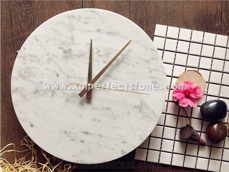 White Carrara Marble Clocks Wall Clocks 12 Inch