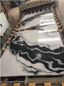 Panda White Random Slab Marble Skirting