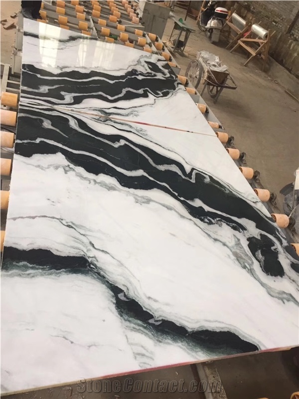 Panda White Random Slab Marble Skirting