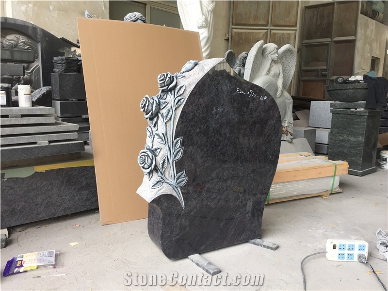 Bahama Blue Tear Monument with Rose Sculpted