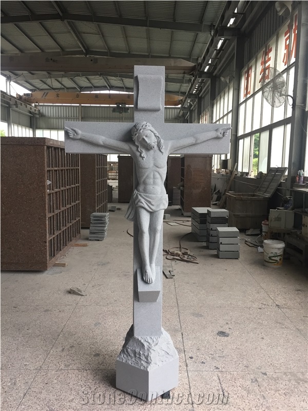 China Grey Crucifix Statue Cross Tombstone