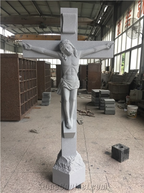 China Grey Crucifix Statue Cross Tombstone