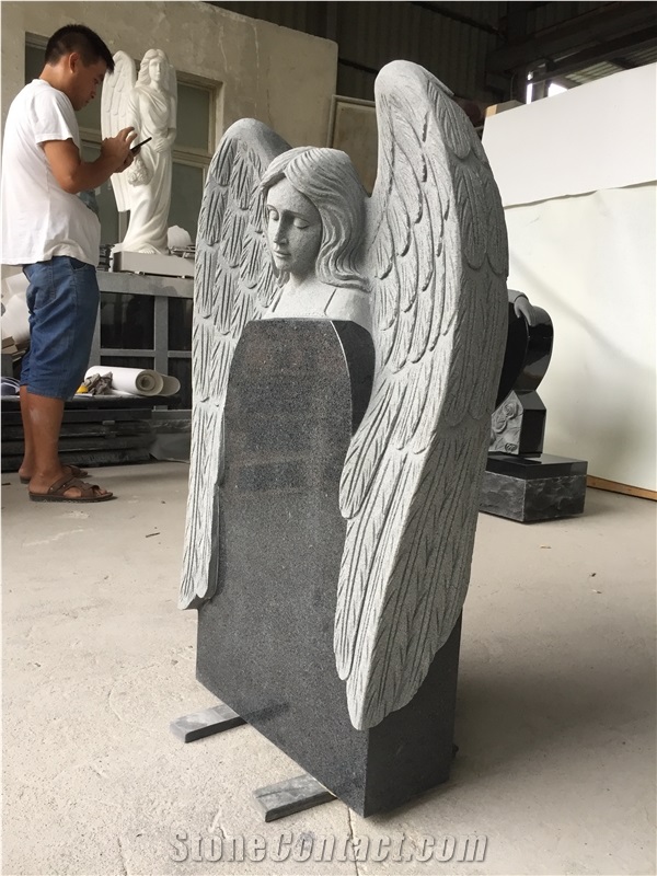 China Impala Gray Monument with Angel Carving