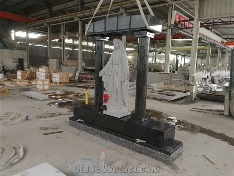 Dark Blue Pearl Custom Monument with Angel Statue