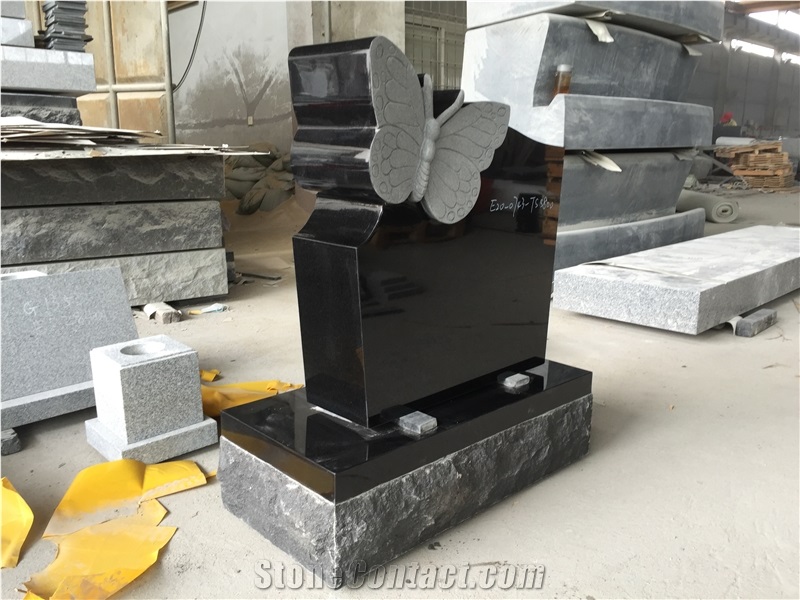 Shanxi Jet Black Monument with Butterfly Carving