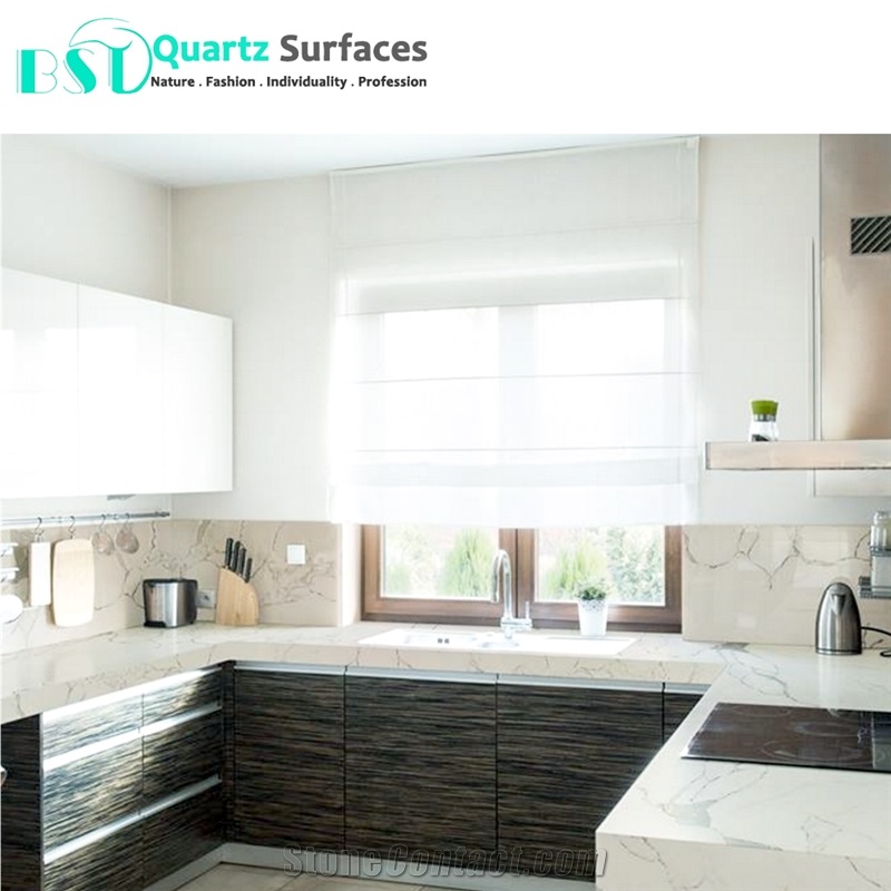 Prefab Calacatta Quartz Island Kitchen Countertops