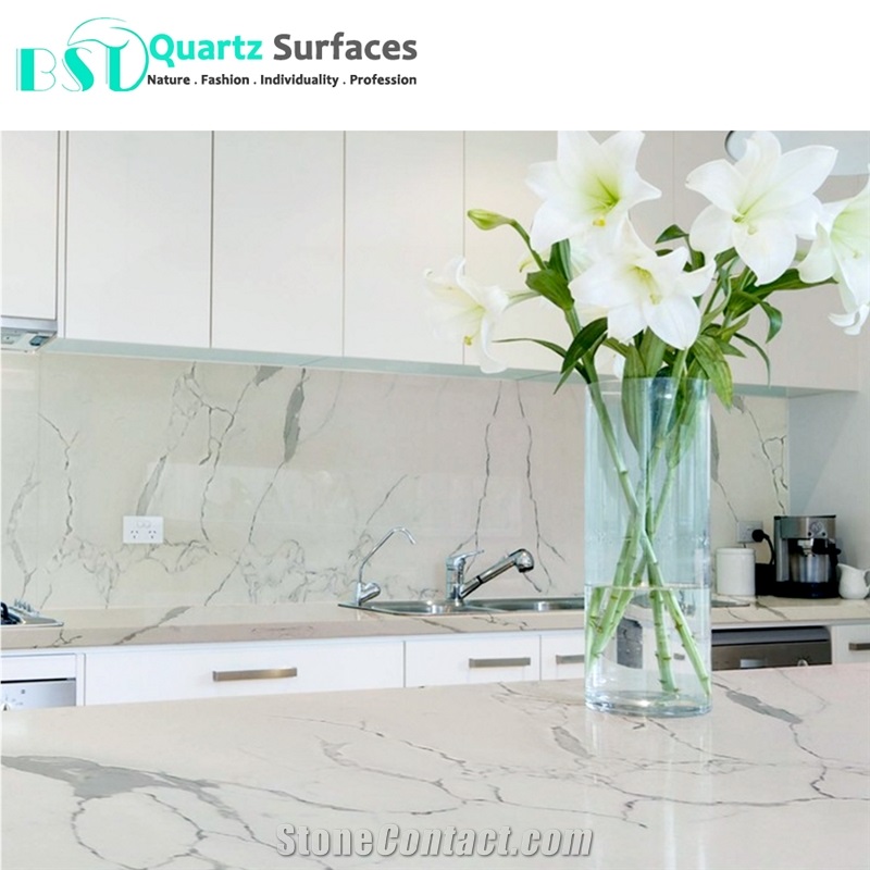 Prefab Calacatta Quartz Island Kitchen Countertops
