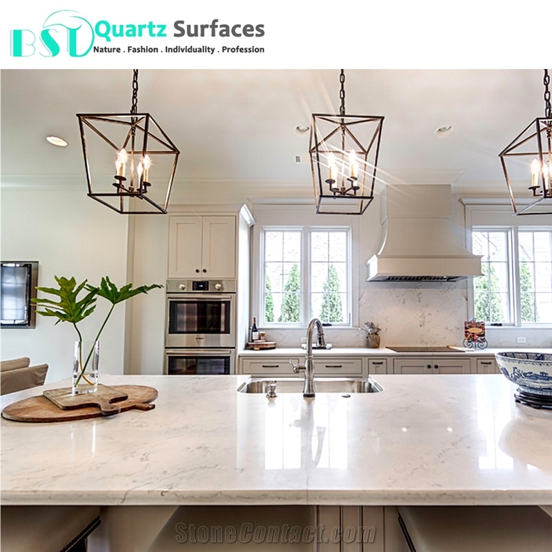 White Carrara Artificial Quartz Stone Slab