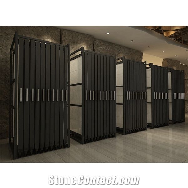 Black Metal Pull-Out Stone Slab Display Racks