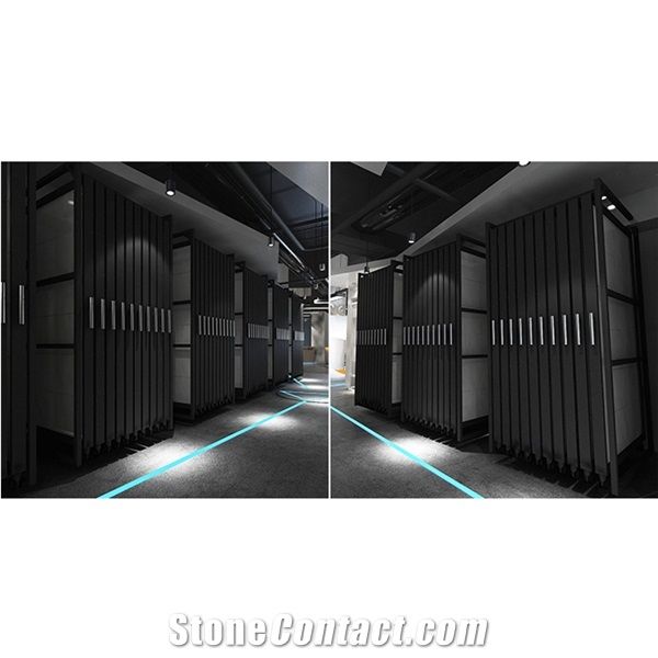 Black Metal Pull-Out Stone Slab Display Racks