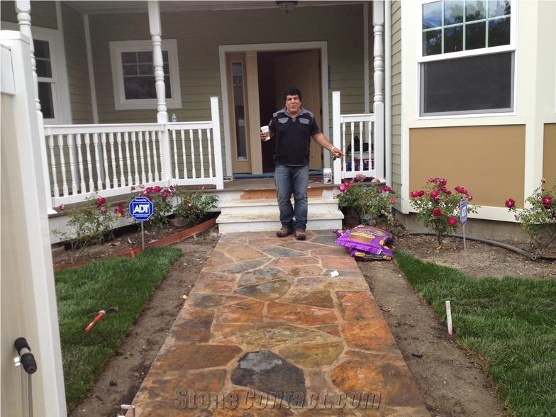 Rust Slate Flagstone Slabs Walkway Pavement