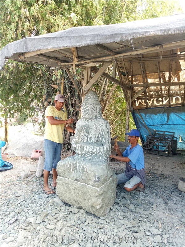 Natural Stone Bali Green Tuff Carved Budha Sculpture