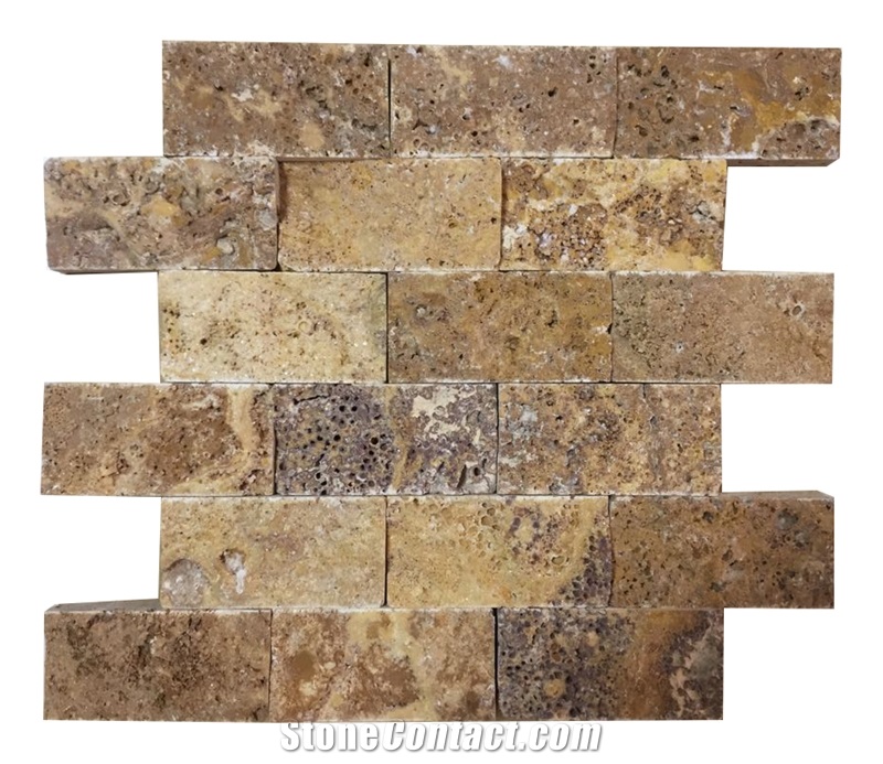 5x10cm Yellow Travertine Split Face Mosaic