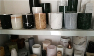 White Marble Candle Jar with Lids Customized
