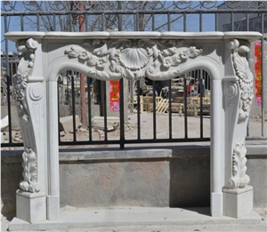 Hand Carved Indoor Freestanding Marble Fireplace