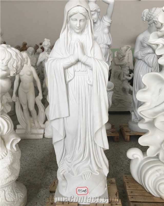 Polished Sichuan White Marble Virgin Mary Statue