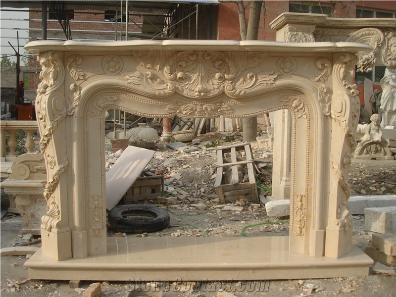 Cheaper Beige Marble Stone Fireplace Mantel
