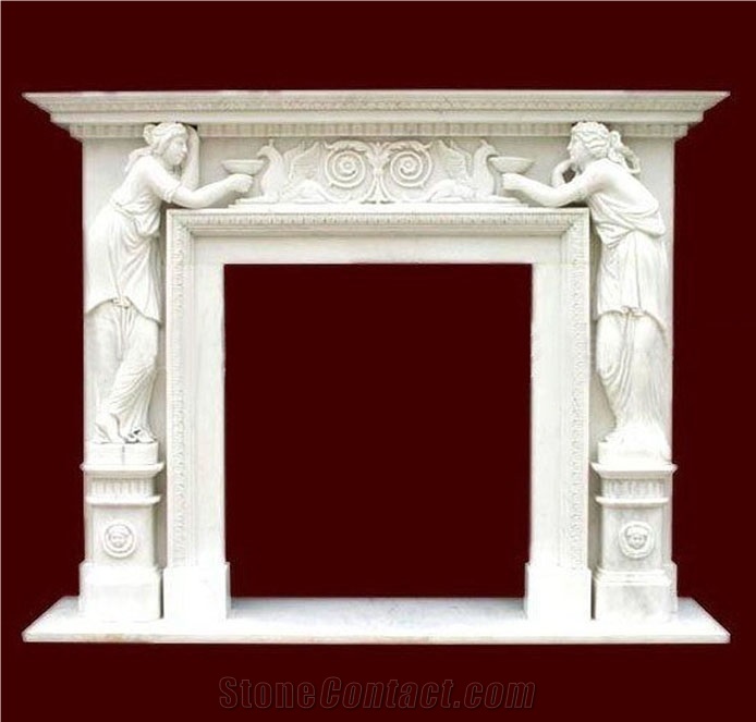 Cheaper Beige Marble Stone Fireplace Mantel