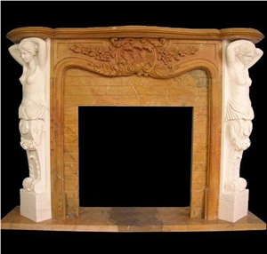 Cheaper Beige Marble Stone Fireplace Mantel