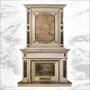 Double Beige Marble Fireplaces Mantel Surround Double Beige Marble Fireplaces Mantel Surround