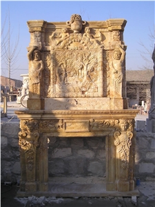 Handcarved Sculptured Travertine Fireplace Srround