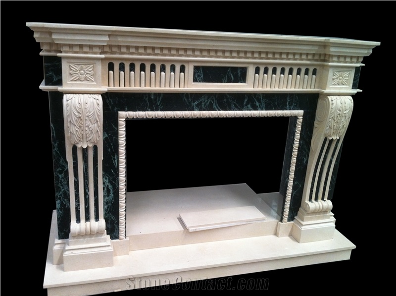 Indoor Beige Marble Fireplace Mantels