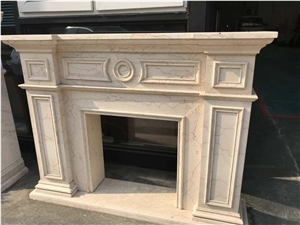Indoor Beige Marble Modern Style Fireplace