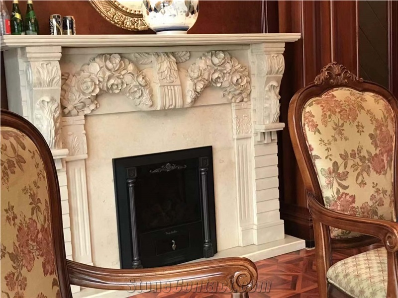 Indoor Modern Style Fireplace with Black Hearth