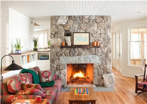 Loose Stacked Stone Cladding Fireplace Outdoor