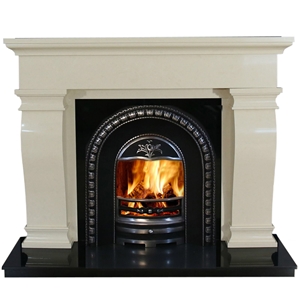 White Beige Marble Modern Style Fireplace