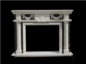 White Black Marble Pillar Fireplace Mantels Indoor