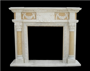 White Marble Handcarved Pillar Fireplace Mantels