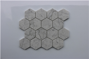 Hexagon Bianco Carrara White Marble Mosaic