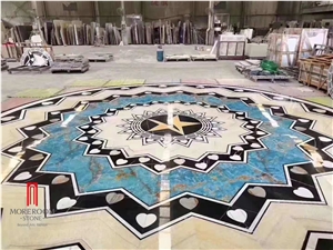 Blue Onyx and Black Marble Waterjet Medallion Inlay