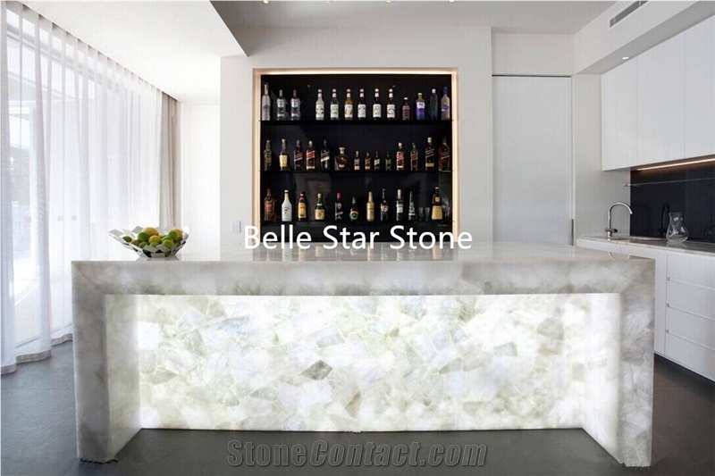 White Crystal Backlit Gemstone Kitchen Counters