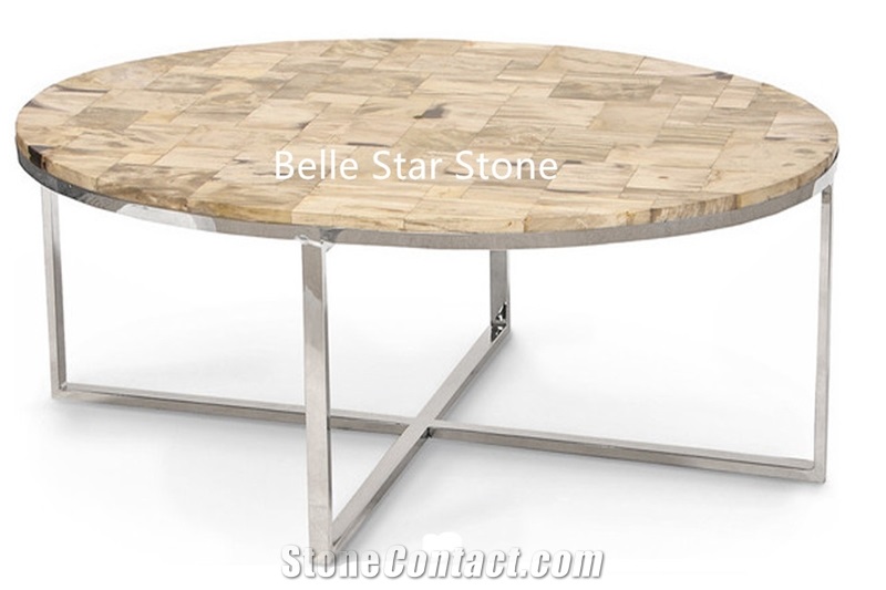 Wood Fossil Semi Precious Stone Office Tables
