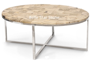 Wood Fossil Semi Precious Stone Office Tables