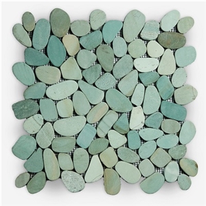 Green Natural Pebbles Oval Mosaic for Bathroom
