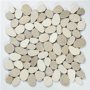 Tan White Natural Pebbles Oval Mosaic for Kitchen